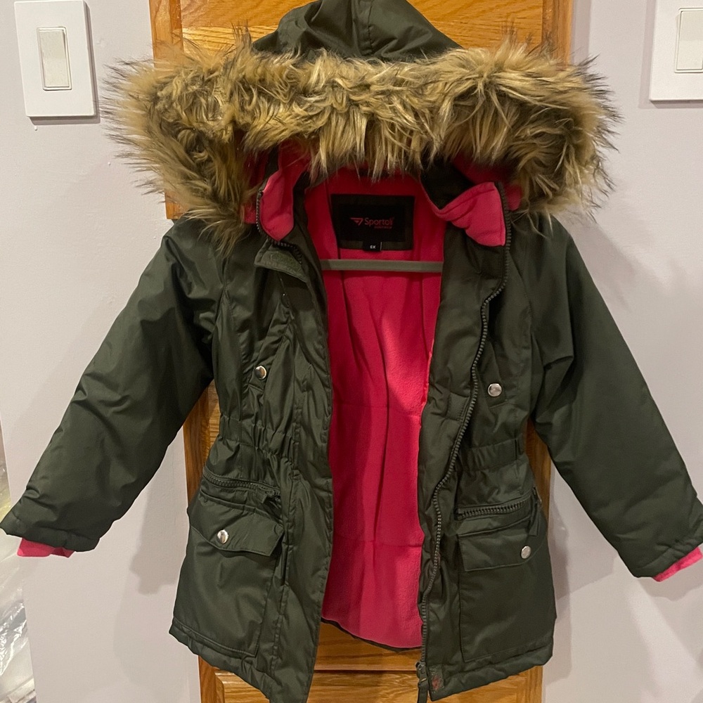 Sporto Kids Puffer Jacket - Green with Pink Lining
